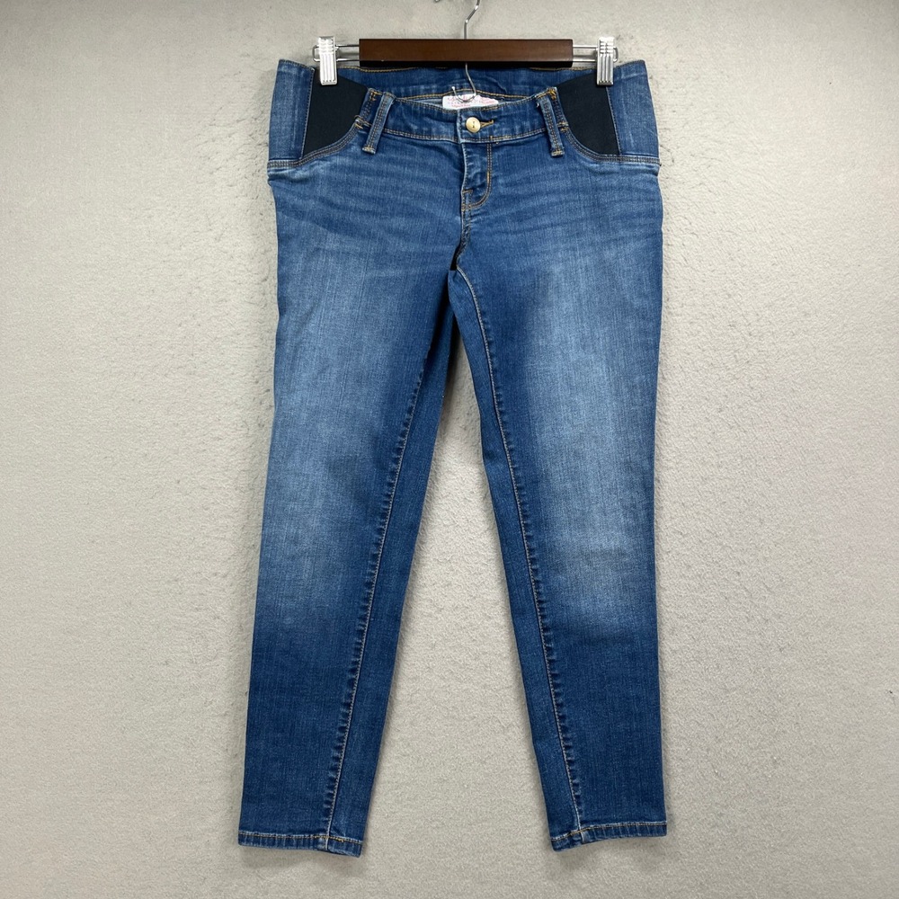 Isabel Maternity Skinny Crop Women 2 Blue Side Panel Stretch Denim Casual Basic
